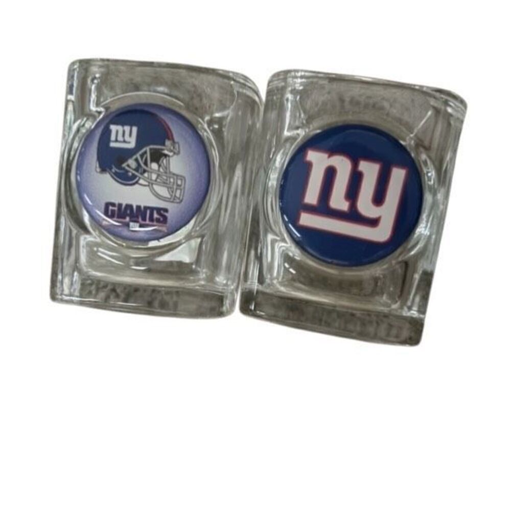 2 New York Giants Heavy Glass Shot Glasses